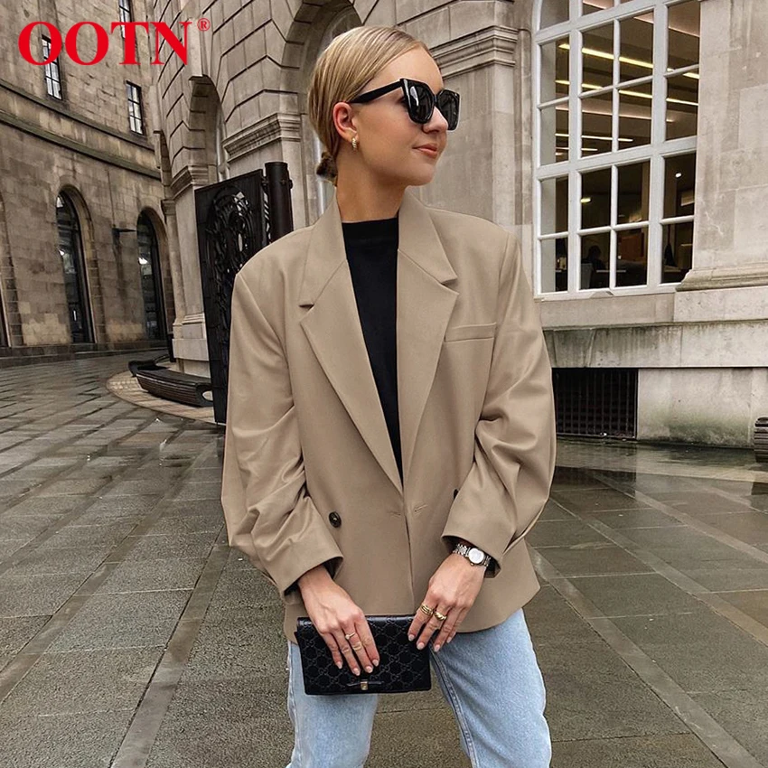 OOTN уличная одежда на одной пуговице коричневый Блейзер женский костюм куртка с