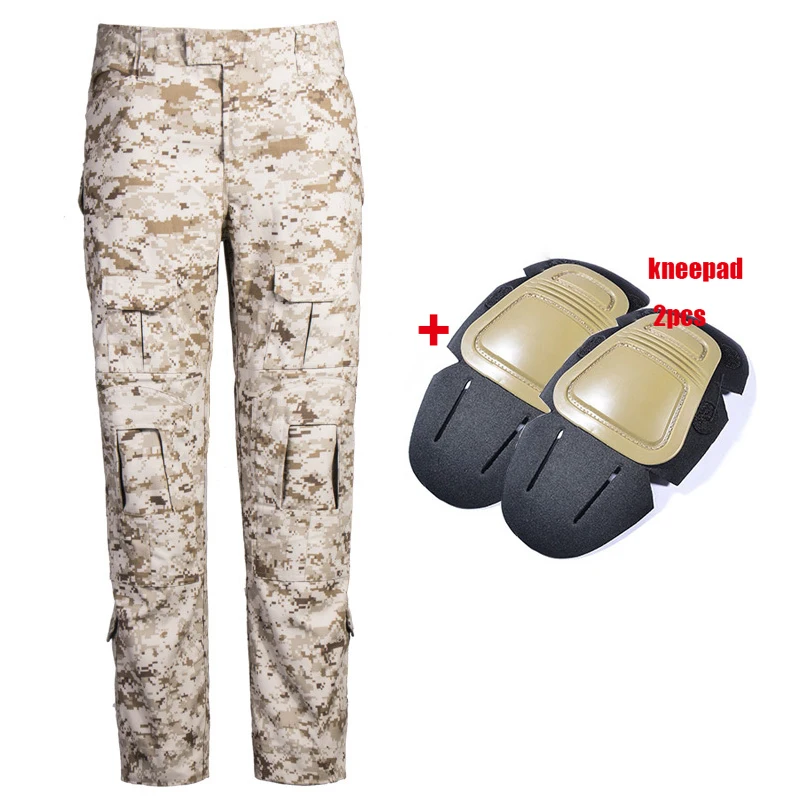 and knee pads Военные Брюки карго мужские тактические армейские спецназ камуфляжные брюки боевые Пейнтбольные камуфляжные брюки Униформа рабочие брюки наколенники - Цвет: and knee pads