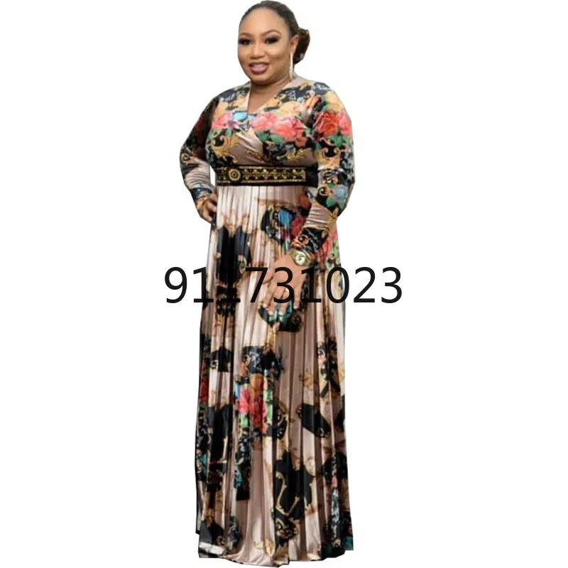 2021 модное женское Платье макси с цветочным принтом и длинным рукавом весна-осень