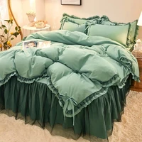 2020 new solid color bedding sets home bedding set 4pcs high quality quilt cover cotton bed sheet with pillowcase