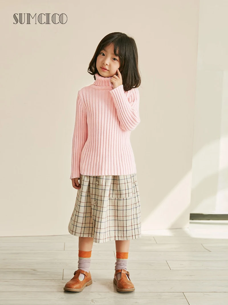 Sumcico 2020ss/fw Latest Girls Woolen Skirt Soft Warm Cute Style Elastic waist Button Pocket Decoration Dailywear Age2-15Y | Детская