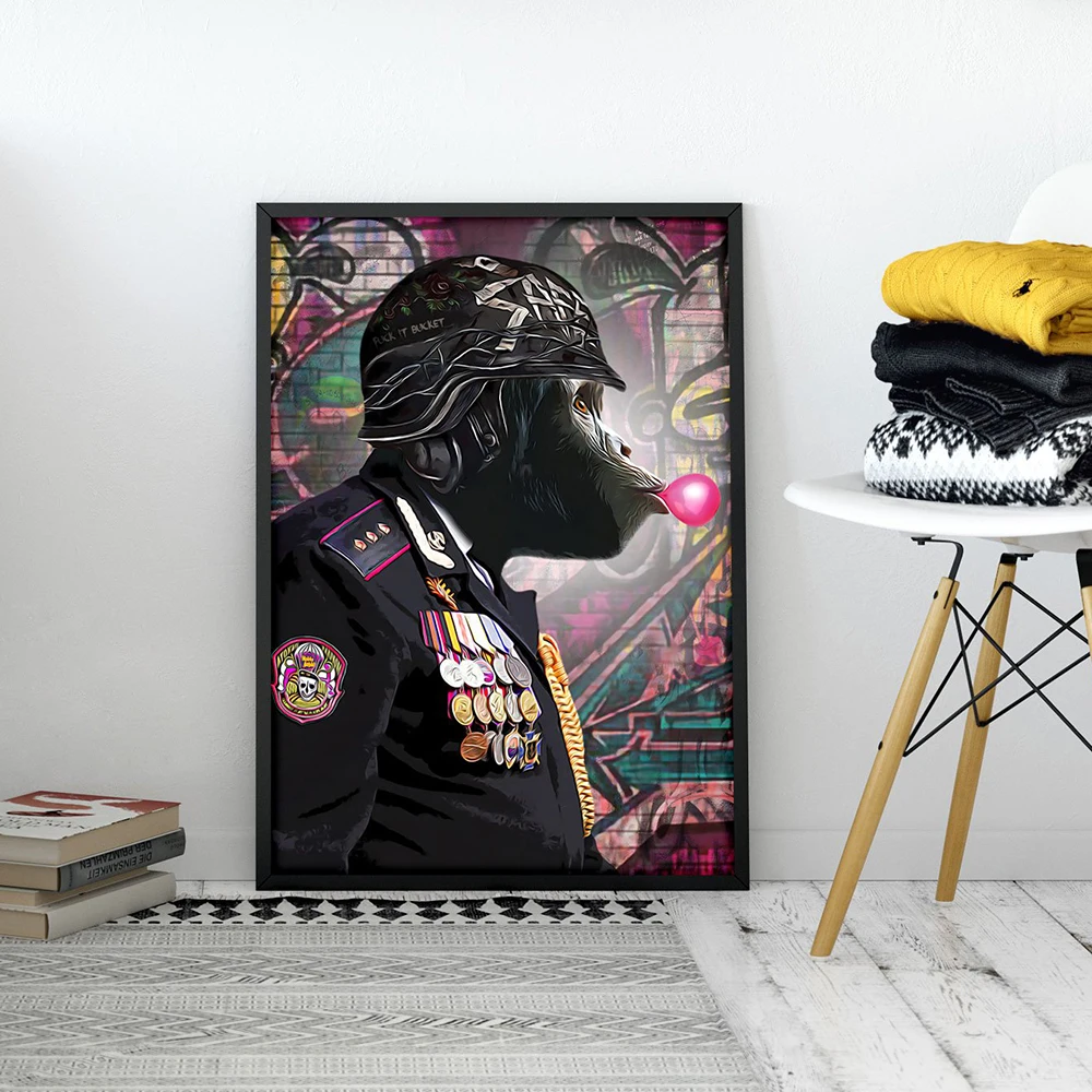 

Colonel Chimp with Balloon Posters Wall Art Canvas Print on the Wall Painting Funny Animal Picture for Living Room Home Decor