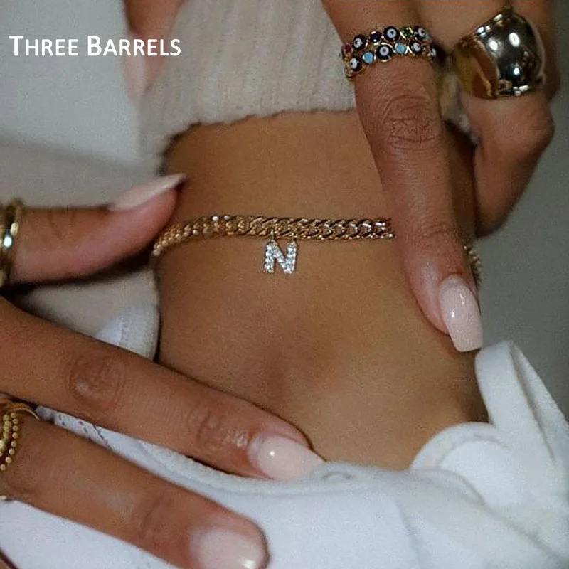 

Crystal A-Z Initial Letter Anklets for Women Cuban Link Anklet Bracelet Shinny Gold Alphabet Boho Anklets Chain Female Jewelry