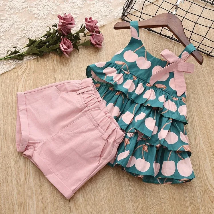 ax1063pink Menoea/Новые повседневные комплекты одежды для девочек Летняя Модная стильная детская одежда футболка с вышивкой и шорты комплект из 2 предметов для детей возрастом от 3 до 7 лет - Цвет: ax1063pink