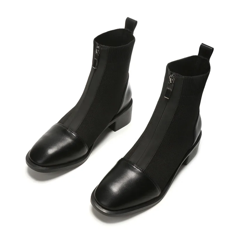 

Hjwsfdcai British Wind Zipper Women Short Boots Stretch Slim Ladies Platform Round Toe Chelsea Boots Casual Classic Mujer Shoes