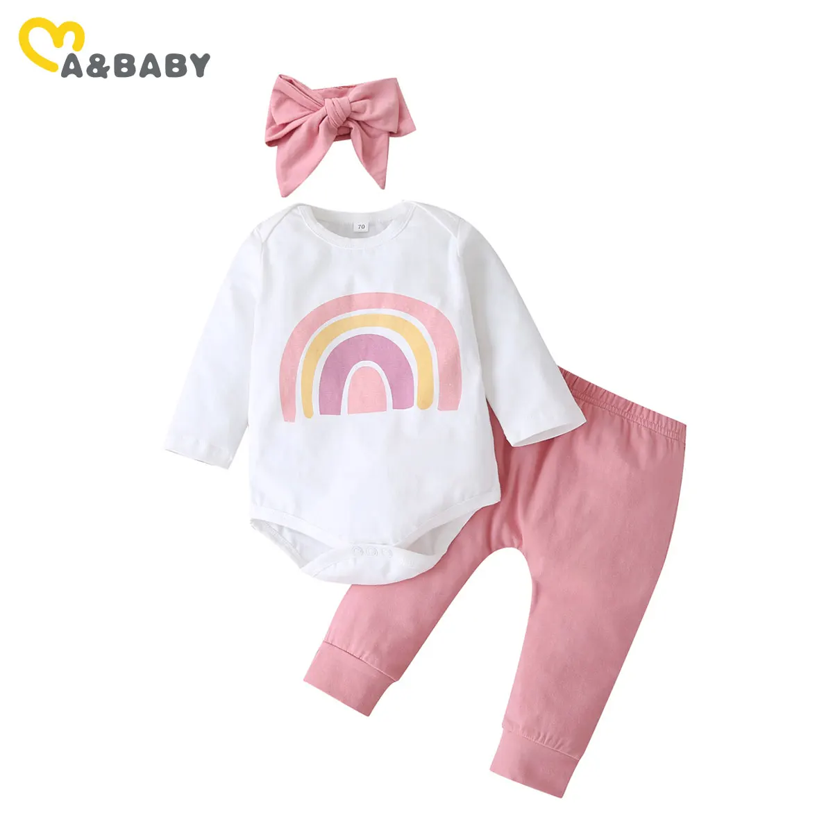 

Ma&Baby 3-18M Toddler Newborn Baby Girls Rainbow Clothes Set Cute Long Sleeve Romper Pant Bow Headband Outfits Autumn Costumes