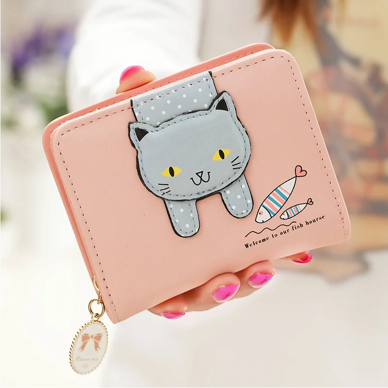 

Women Cute Cat Wallet Small Zipper Girl Brand Designed Pu Leather Coin Purse Female Billetera