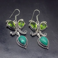 gemstonefactory big promotion single unique 925 silver vintage natural malachite green peridot women earrings 20210005