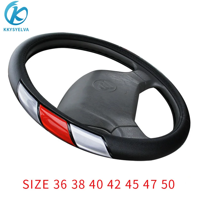 

KKYSYELVA Reflective leather Steering Wheel Covers for Car Bus Truck 36 38 40 42 45 47 50cm Diameter Auto Steering-wheel cover