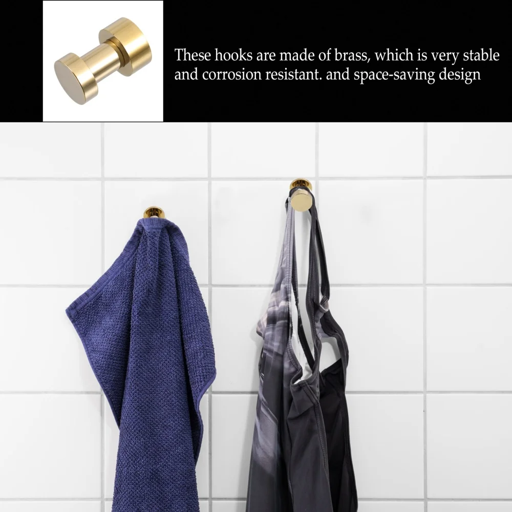 

5pcs Wall Hooks Brass Towel Hooks Strong Adhesive Hooks for Bathroom Cabinet