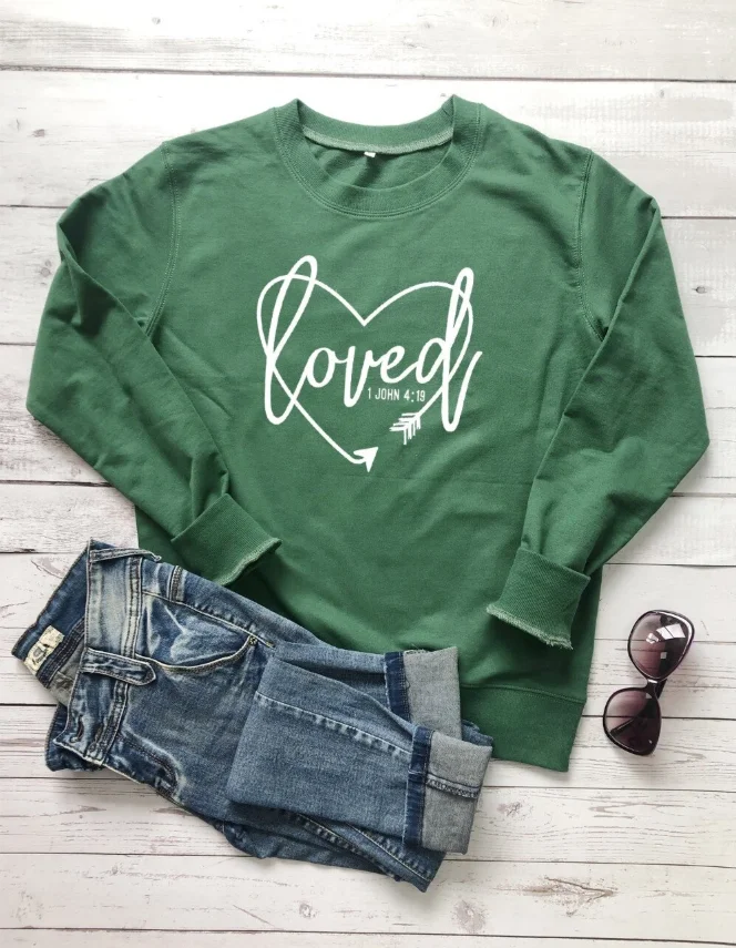 

Be Loved sweatshirt women fashion pure cotton casual slogan Christian bible graphic girl pullover quote top