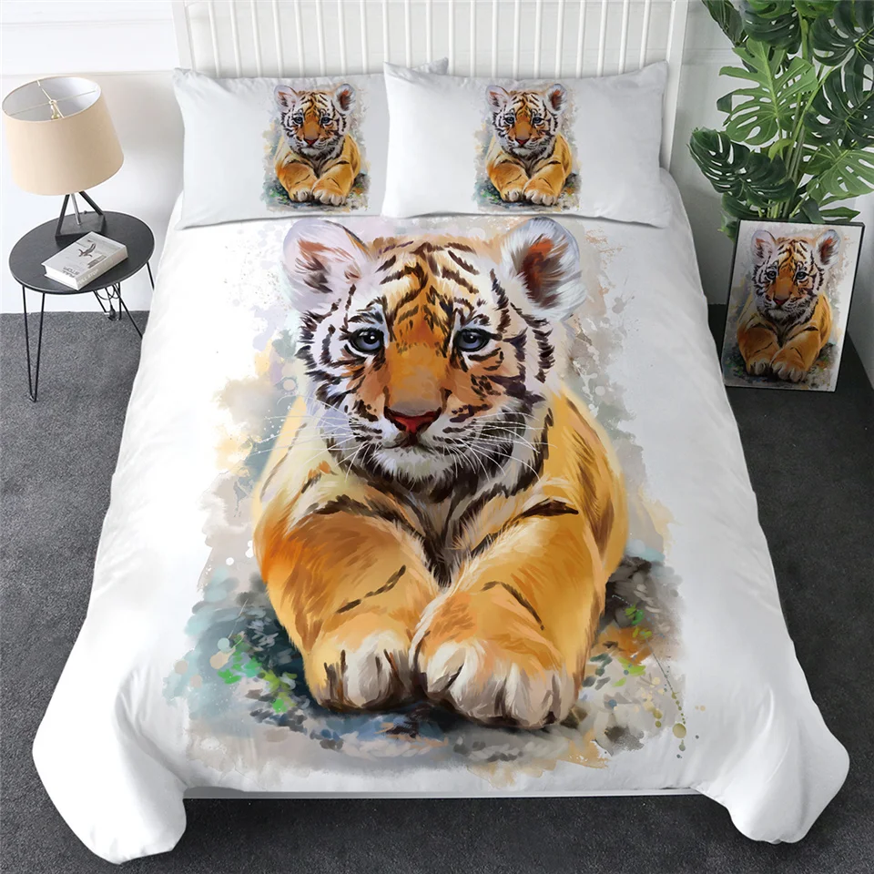 Постельные принадлежности Outlet Tiger комплект детской кровати King акварельный пододеяльник дикие животные домашний текстиль черный белый постельное белье роскошный комплект постельного белья