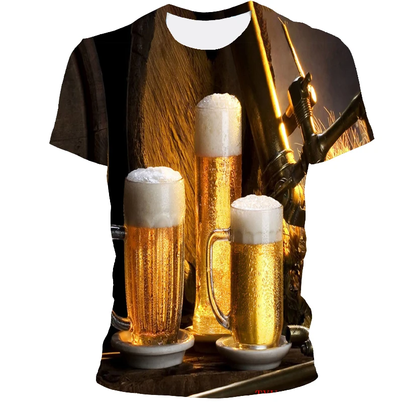 

3D Printing Of Summer Beer Pictures Casual Fashion Short Sleeve O-Neck Men's t-Shirt Harajuku Top Streetwear