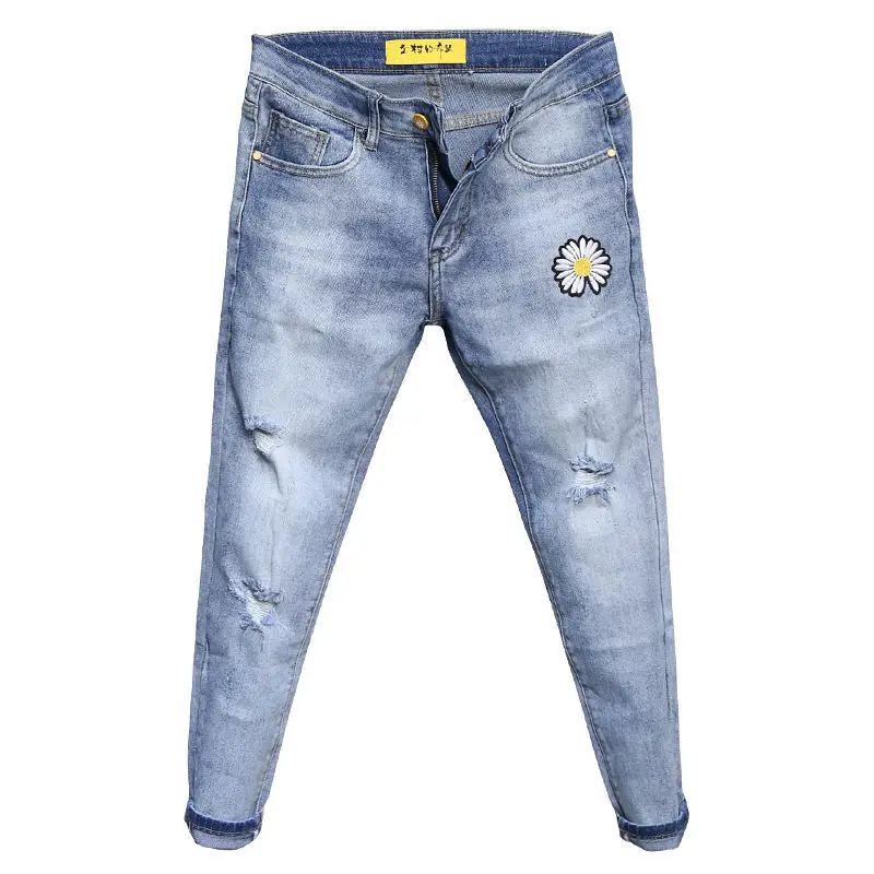 

Fashion Daisy Embroidery Denim Jean Men Jeans Plus Size Hip Hop Trend Streetwear Casual Jeans Men s Clothing Trousers