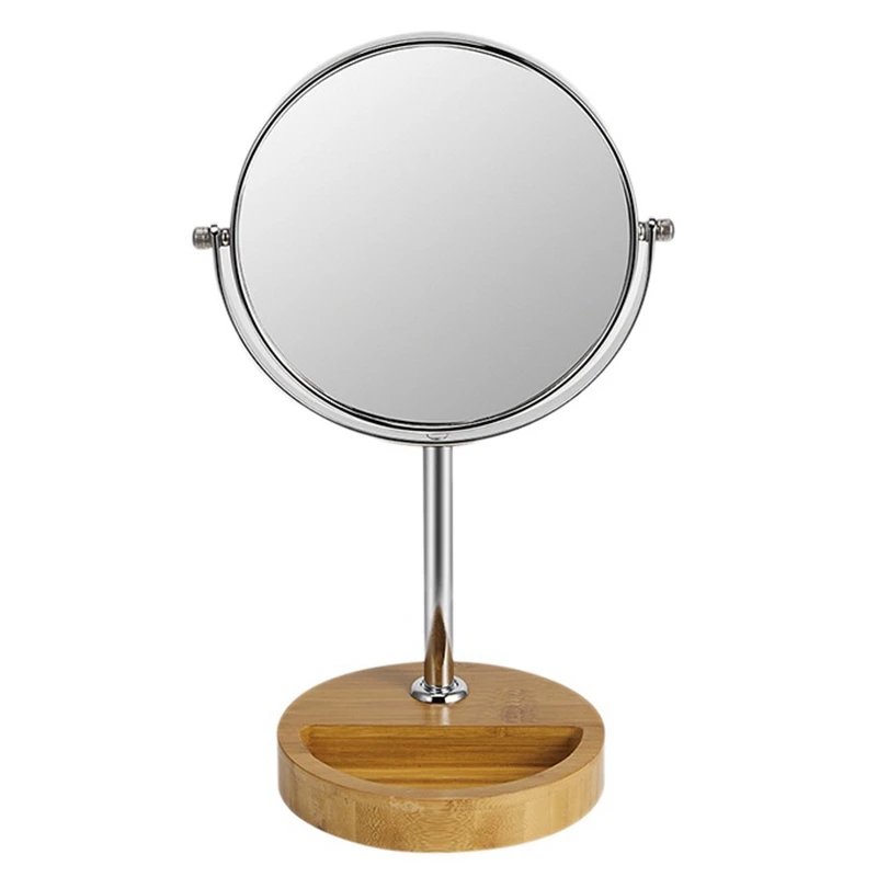 

8 Inches Wooden Base Makeup Mirror Makeup Vanity Mirror Desktop Round Mirror Home Ladies Beauty Makeup Mirror