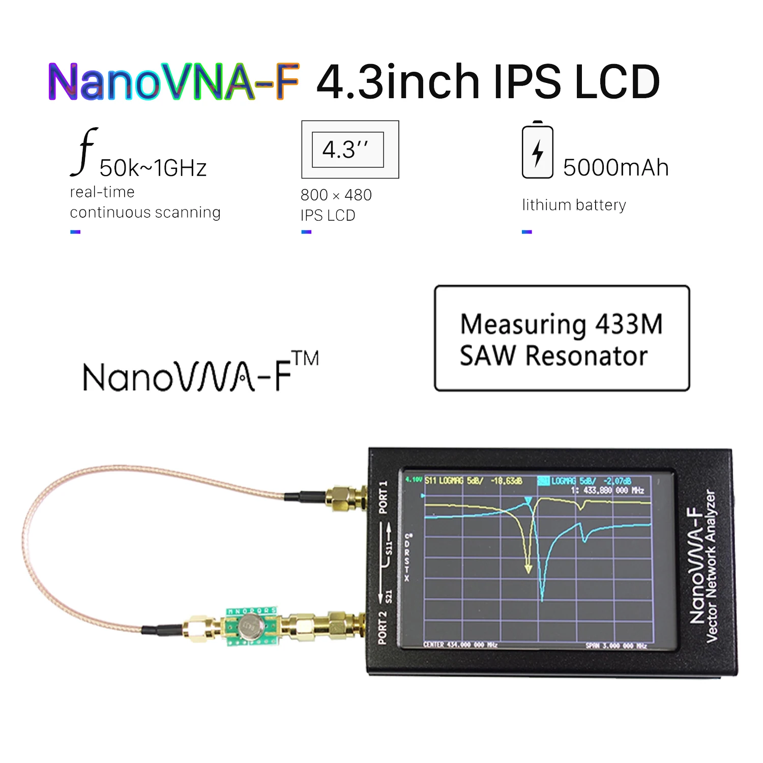 Портативный Векторный анализатор сети NanoVNA-F счетчик SWR 50 кГц-1000 МГц 4 3 дюйма IPS MF HF