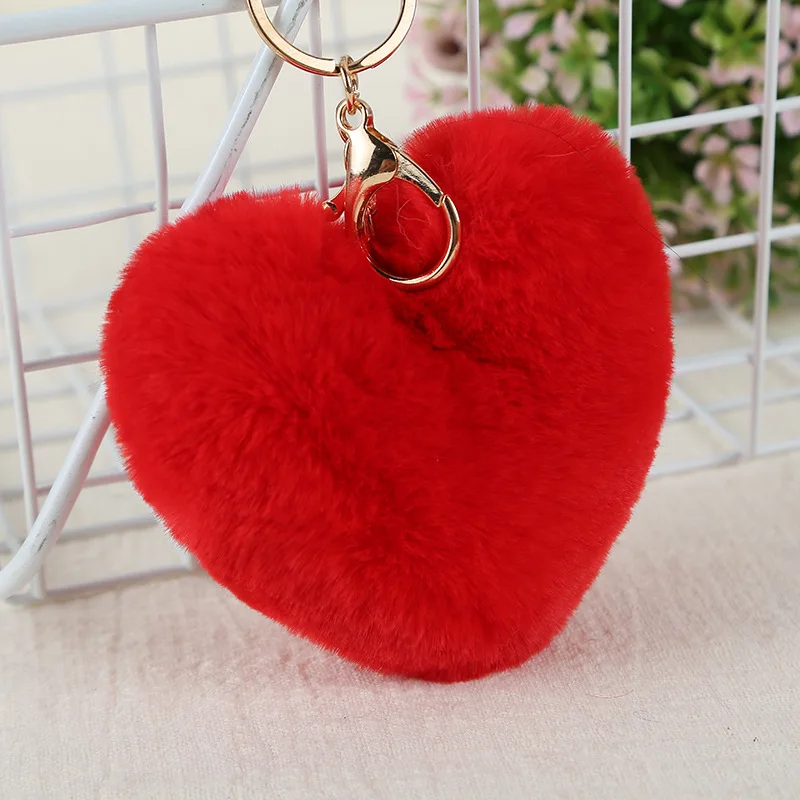 Пушистое сердце из искусственного кроличьего меха помпон брелок для ключей