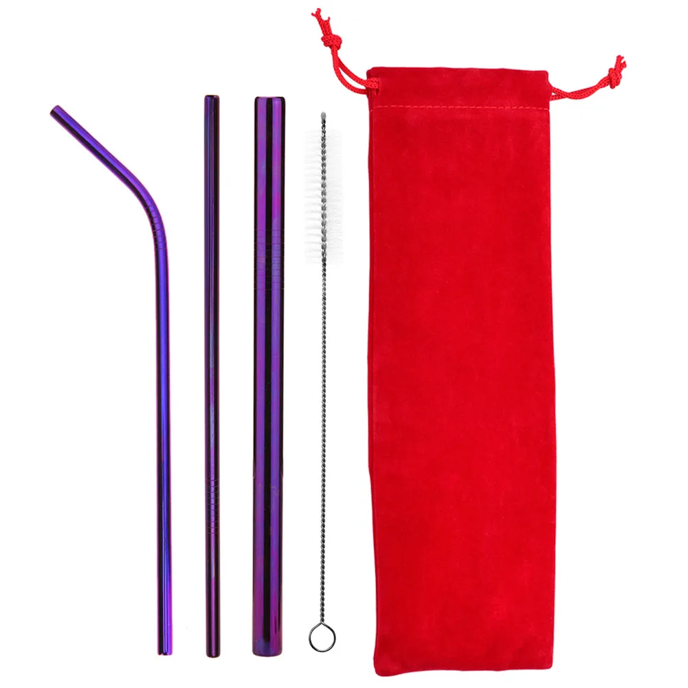 5pcs Purple 8 шт./лот многоразовая Питьевая металлическая соломинка из нержавеющей стали с 3 чистящими щетками для дома вечерние аксессуары для барной посуды - Цвет: 5pcs Purple