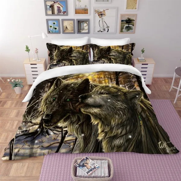 Color-2 3D принт постельное белье с принтом волк Набор Galaxy лес постельное белье, наволочками, Комплект постельного белья для очень больших и Животные включает пододеяльник простынь набор для девочек близнец полный queen комплект для двуспальной кровати - Цвет: Color-2