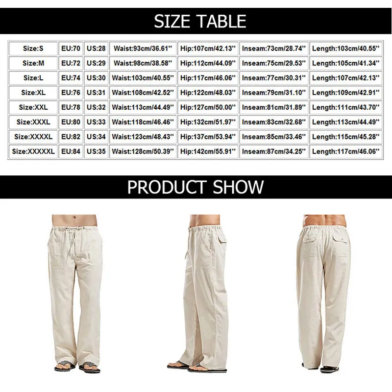 Men Linen Loose Casual Trousers Lightweight Drawstring Waist Pocket Beach Pants Homewear Sports Pilates Yoga Pants For Man
