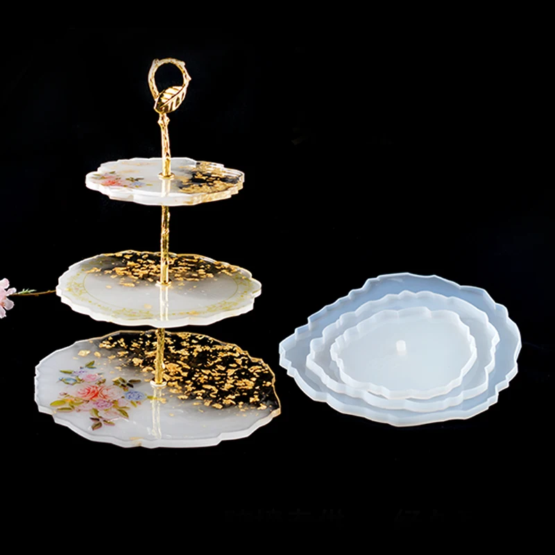 

Three Tiered Tray Mold Fruit Dish Geode Silicone Resin Mold DIY Crystal Epoxy Resin Mould Storage Round Coaster Mold for Craft