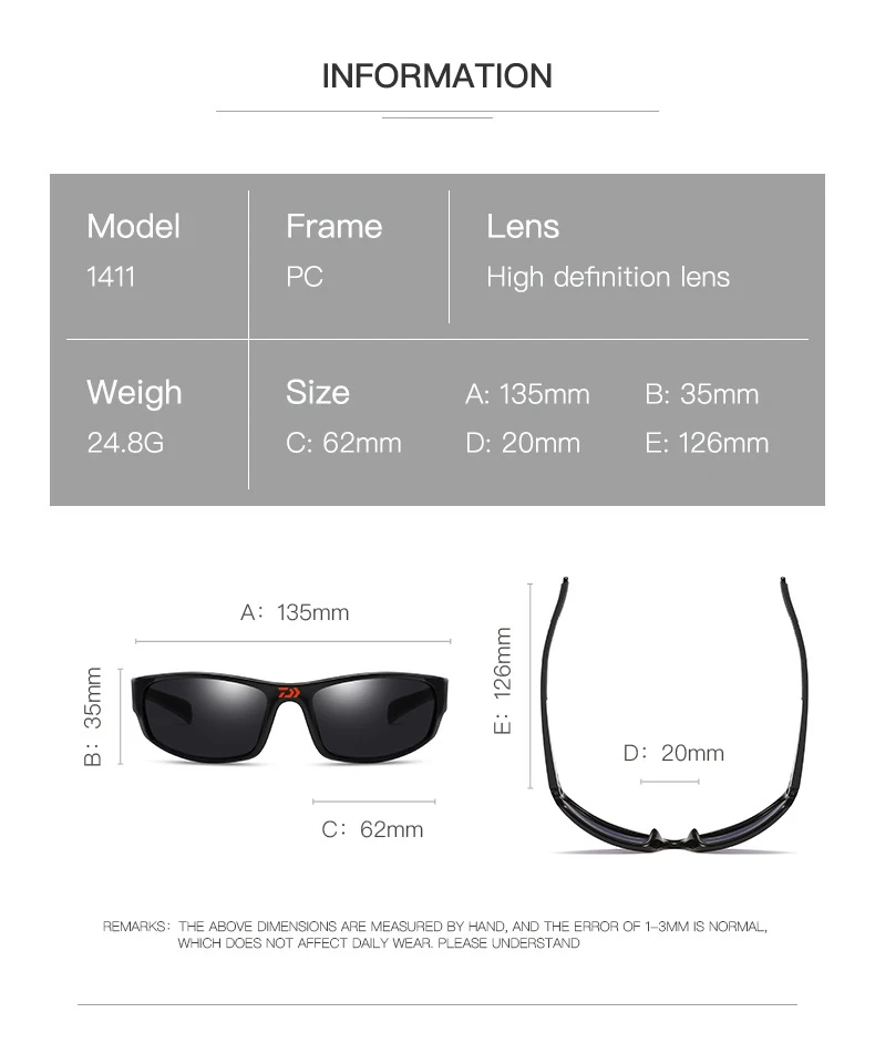 

DAIWA 2021 Polarized Sunglasses Men's Driving Camping Hiking Fishing Classic Sun Glasses Outdoor Sports UV400 Eyewear