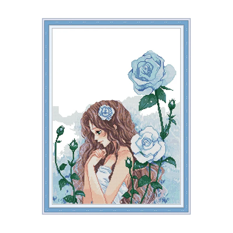 Maiden and Blue Rose штампованные наборы вышивки крестиком печатная ткань 14ct 11ct счетные узоры холст для вышивка рукоделие