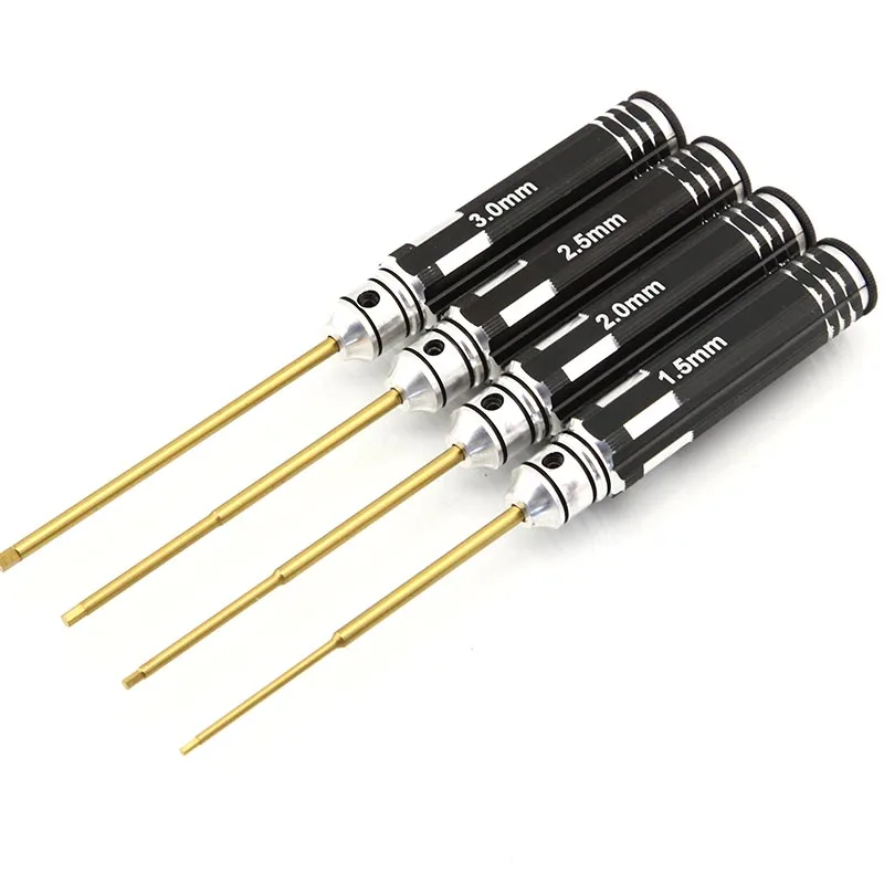 

4 In 1 Screwdriver Hexagon Head 1.5 2.0 2.5 3.0mm HSS Titanium Coated Hex Screw Driver Tools Set Kits For RC FPV Helicopter Car