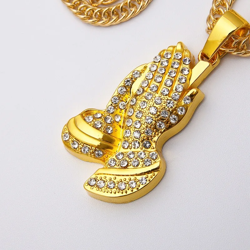 2021 Сверкающее Ожерелье Стразы ожерелье в виде руки Будды подвески стиле хип-хоп