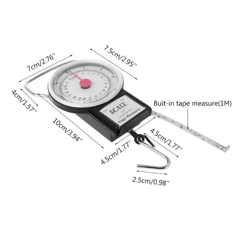 

22kg/50lb Portable Hanging Scale Balance Fish Hook Weighing Balance Kitchen With Measuring Tape Measure Fishing Scales
