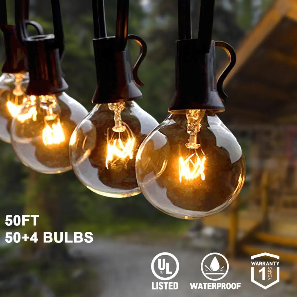 Luzes da Corda de Fadas à Prova Livre do Ano Luz ao ar Lâmpadas Claras Dipágua Ip44 Pátio Corda Novo Casamento Decorativo 25ft 30ft 50ft G40