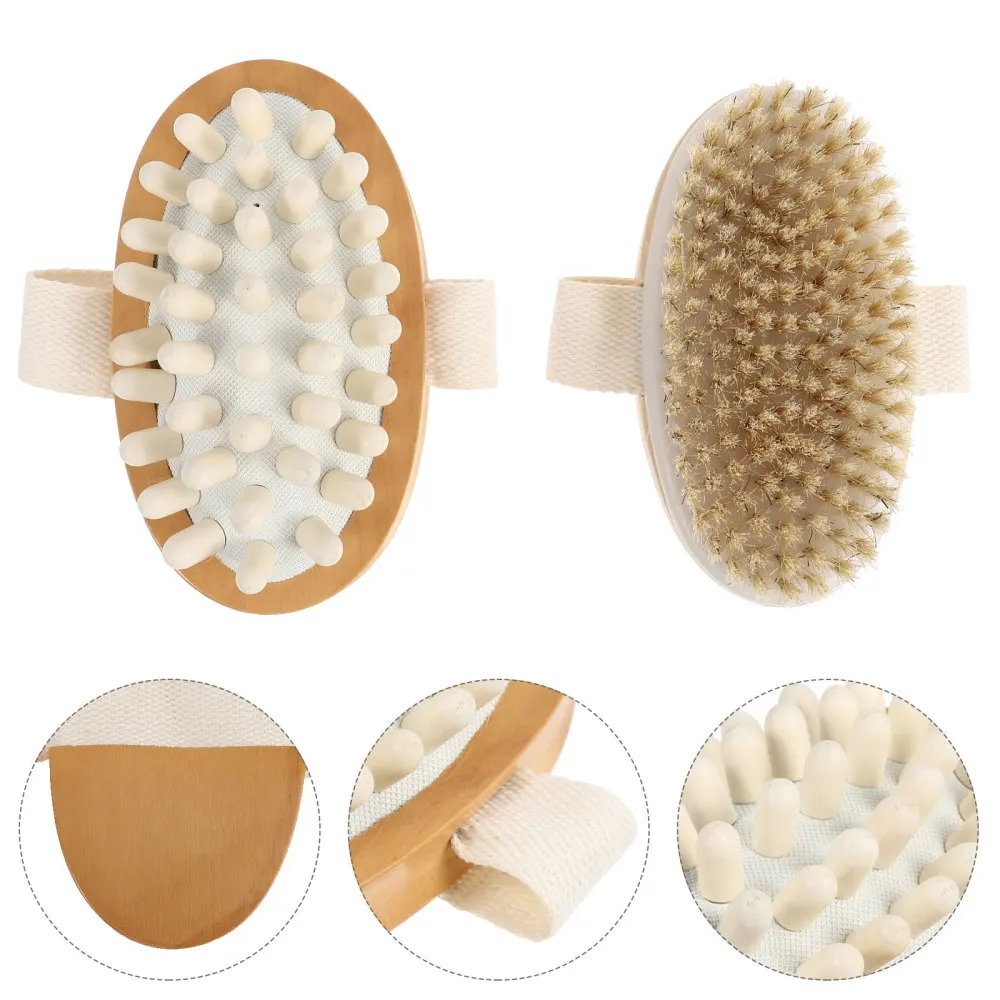 

2pcs Dry Skin Body Brush with Wooden Handle Body Exfoliator Brush