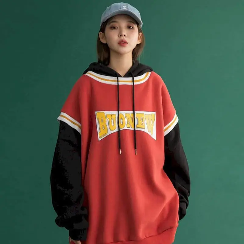 

Свитшот с капюшоном в повседневном стиле, Женский студенческий корейский Свободный Топ с длинным рукавом, Новинка весна-осень 2022, трендовый...