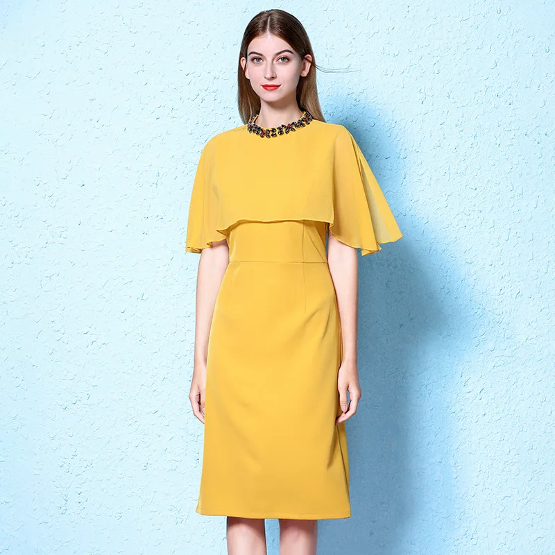 

2021 spring and summer new fashion Lady batwing shirt shawl dress shawl style socialite beaded two-piece long dress plus size