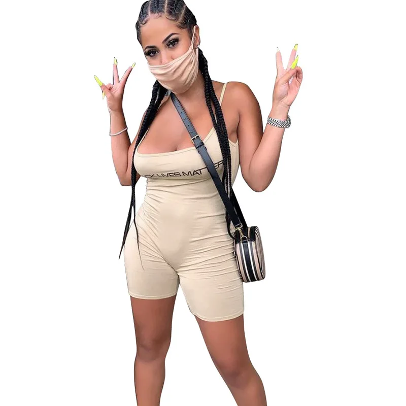 Летний уличный комбинезон Adogirl короткий без рукавов с открытой спиной и надписью