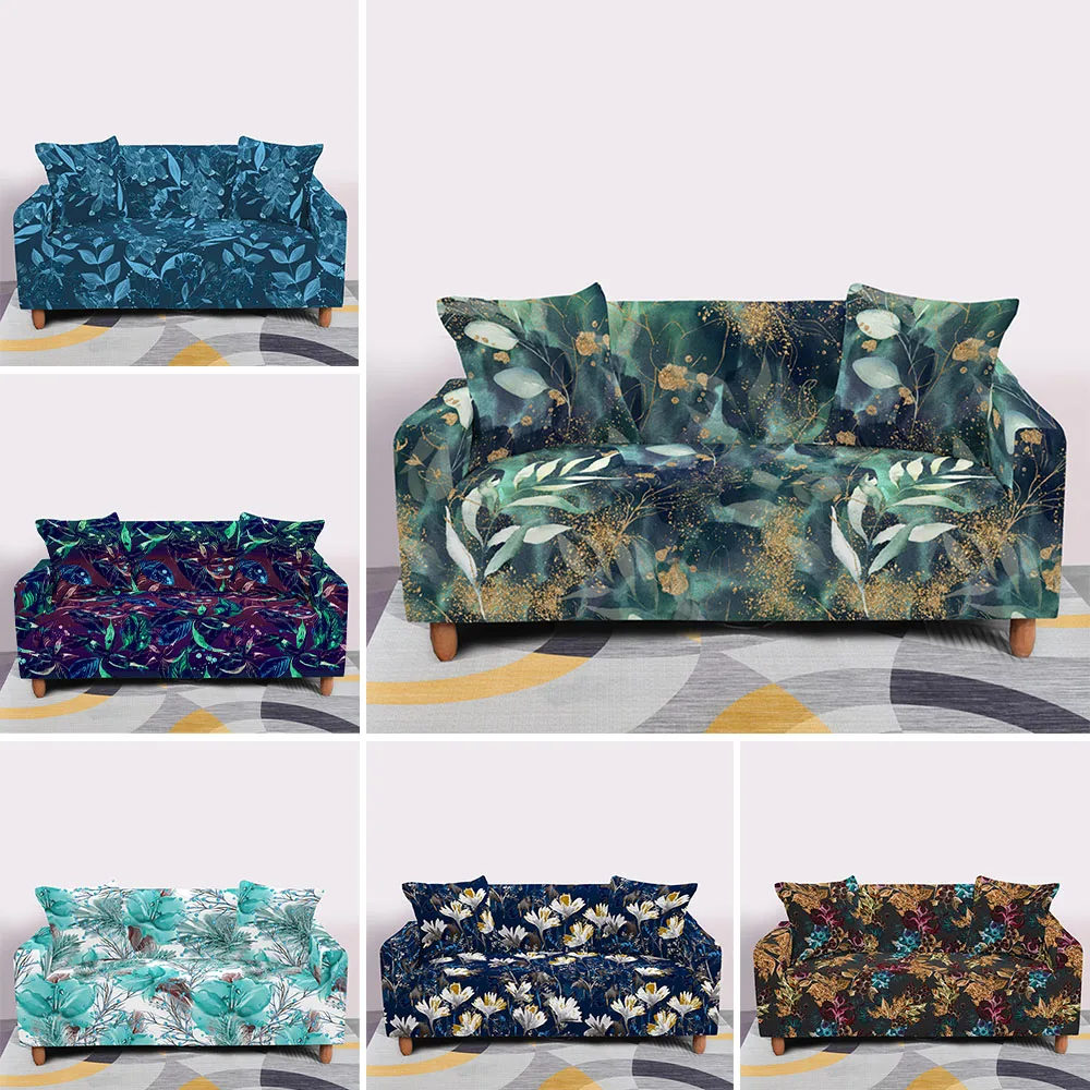 

Эластичный L-образный чехол для дивана в гостиную, универсальный чехол из спандекса, растягивающийся чехол для дивана с листьями, нескользя...