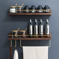 wood and copper material bathroom shelf kitchen shelf towel ring hook gold hanger rack