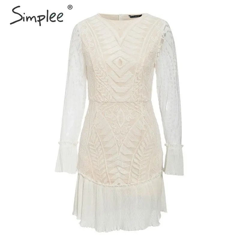 Simplee сексуальное Белое платье с высокой талией элегантное ажурное