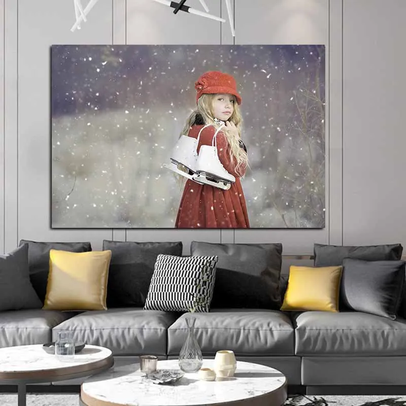 

Red Girl Posters on the Wall Fiber Canvas Print Modern Art Winter Pictures Interior Paintings Home Decor Living Room Decoration