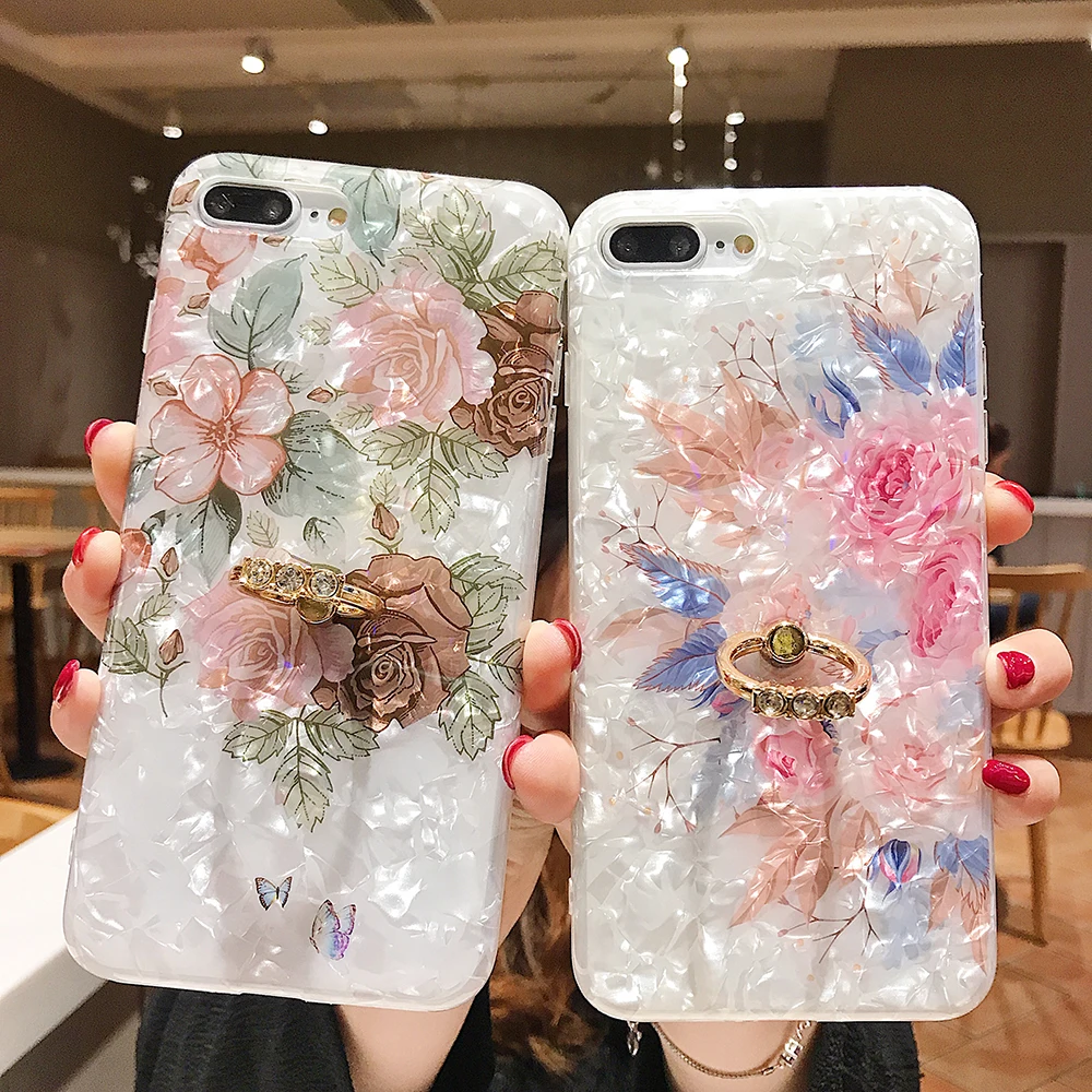 Роскошный чехол с текстурой цветка для iPhone 11 Pro XR XS Max X 8 7 Plus 6S Мягкий IMD кольцо