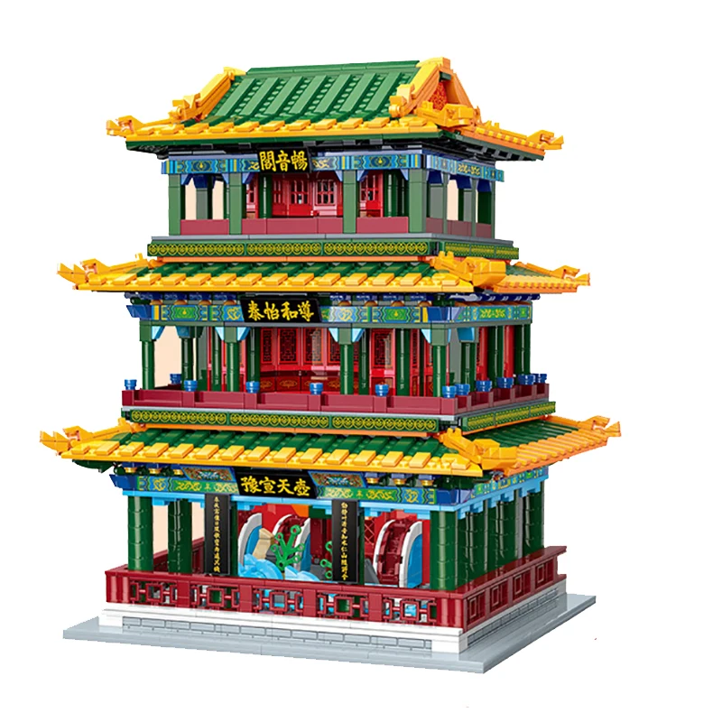 

New MOC City Street View Theater Model Building Blocks Ancient Chinese Architecture Series Assembly Bricks Toys for Kids Gifts