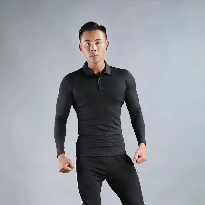 Футболка поло мужская с длинным рукавом дышащая спортивная рубашка для фитнеса