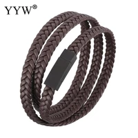 new unisex leather bracelet vintage multilayer braided bracelet stainless steel magnetic magnetite clasp classic brown bracelet
