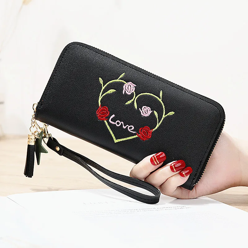 

Luxury Women Wallet Big Space Phone Wallet PU Leather Tassel Zipper Purse Female Long Wallet Coin Purse Card Holder Clutch