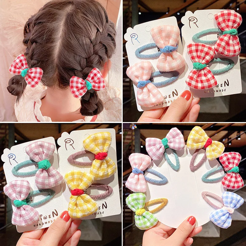 

2Pcs Bow Flowers Hair clip Girl Cute Hair bands Hair Accessories Handmade cloth Headwear Hairpins Cartoon Hairpin Headdress Gift