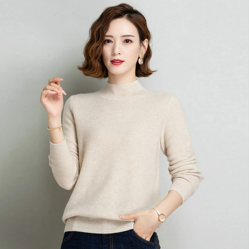 

Women Cashmere Pullover Sweater Winter Warm Soft Jumper Mujer Pure Plain Colour Crew Neck Knitwear Lady Goat Wool Tricot Top New