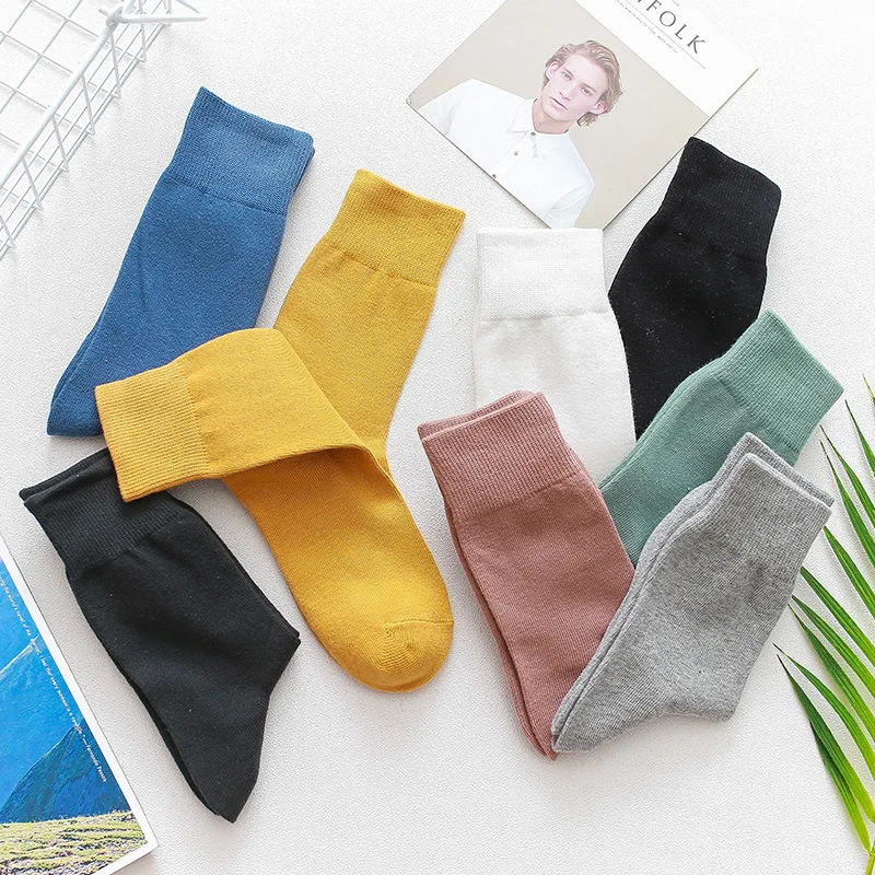 

Candy Color Men's Solid Color Stockings Fashion Trend Men's Socks Autumn and Winter New Casual Cotton Socks 2020 Men Fashions