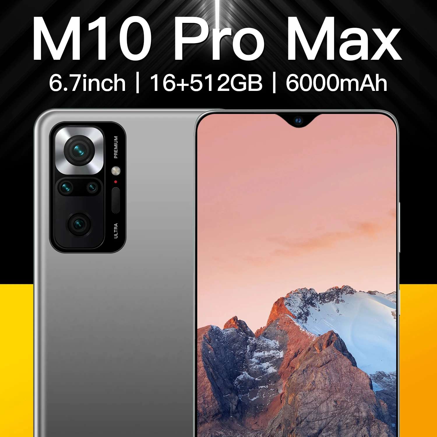 

M10 Pro Max 5G Smartphone Global Version 16+512GB 6.7Inch Screen Mobile Phone Snapdragon888 Sansumg Dual SIM 6000mAh Cellphone