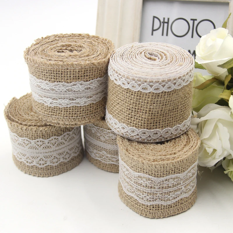 

2M/Lot Burlap Jute Burlap Rolls Hessian Ribbon Lace Rustic Vintage for Wedding Decoration Supplies House Decoration