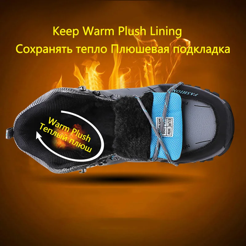 

Winter Men Snow Boots Waterproof Leather Sneakers Outdoor Casual Shoes Plush Super Warm Men's Boots for Hiking Work Botas Hombre